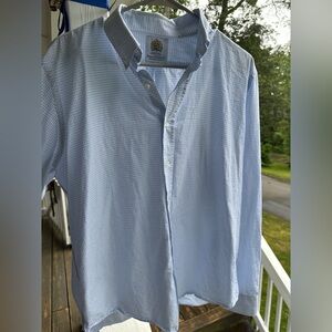 Blue Casual Button Down Shirt with Pinstripe Pattern